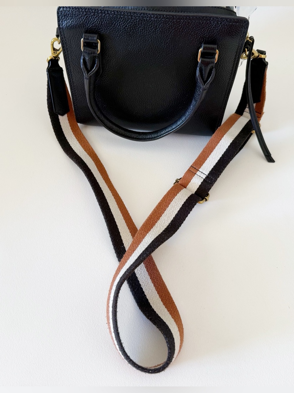 Fossil Hope Bag Leather Top-Handle Crossbody with Striped Strap Black Small - Picture 15 of 15